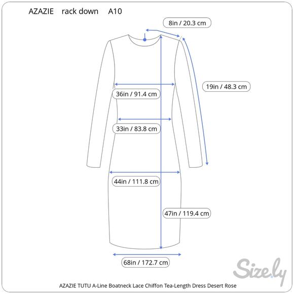 AZAZIE TUTU A-Line Boatneck Lace Chiffon Tea-Length Dress Desert Rose - Picture 11 of 11